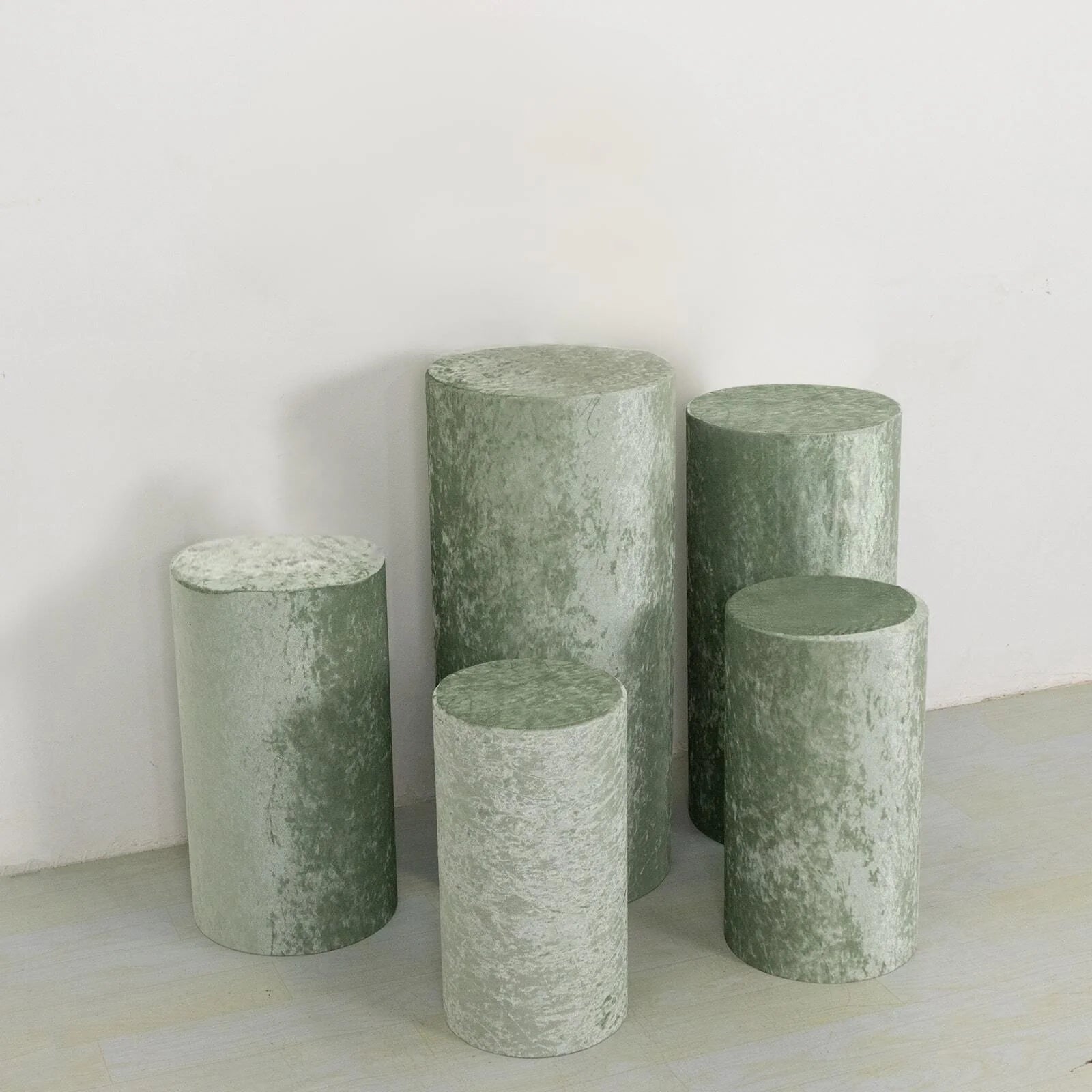 5 Crushed Velvet Cylinder Display Stand Covers Set