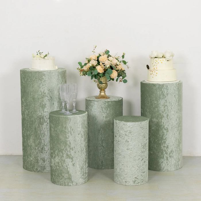 5 Crushed Velvet Cylinder Display Stand Covers Set