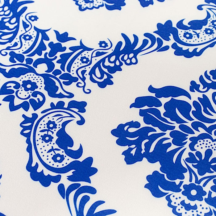 Damask Cocktail Spandex Table Cover - Royal Blue and White