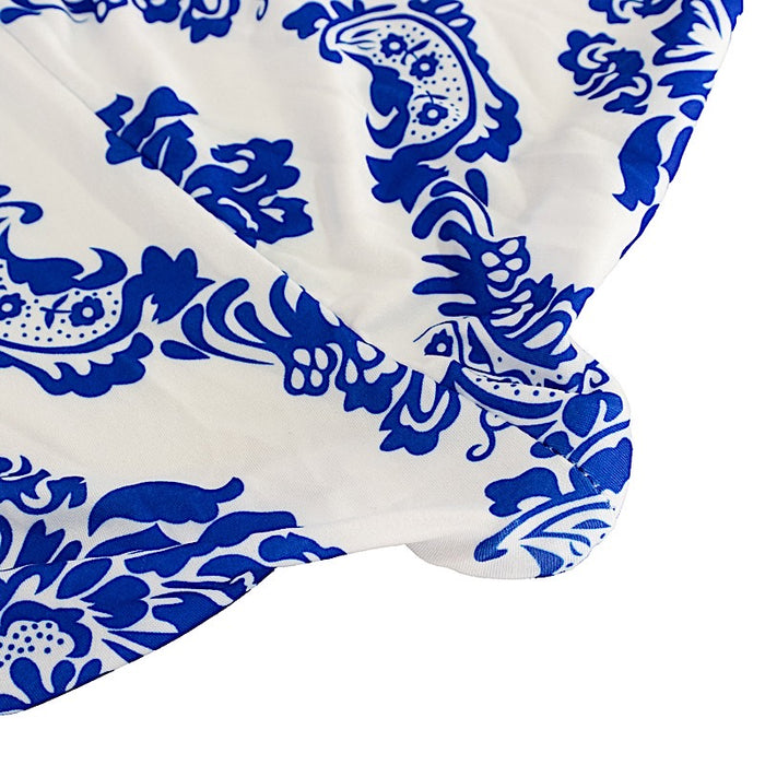 Damask Cocktail Spandex Table Cover - Royal Blue and White