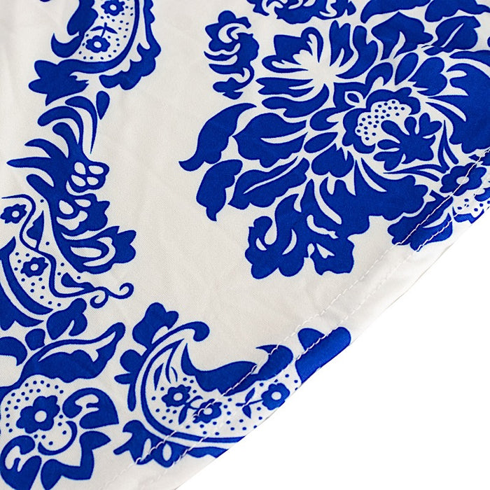 Damask Cocktail Spandex Table Cover - Royal Blue and White