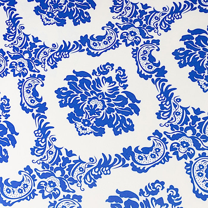 Damask Cocktail Spandex Table Cover - Royal Blue and White