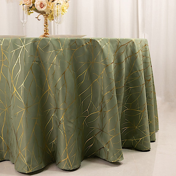 120" Polyester Round Tablecloth with Metallic Geometric Pattern