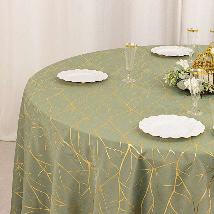 120" Polyester Round Tablecloth with Metallic Geometric Pattern