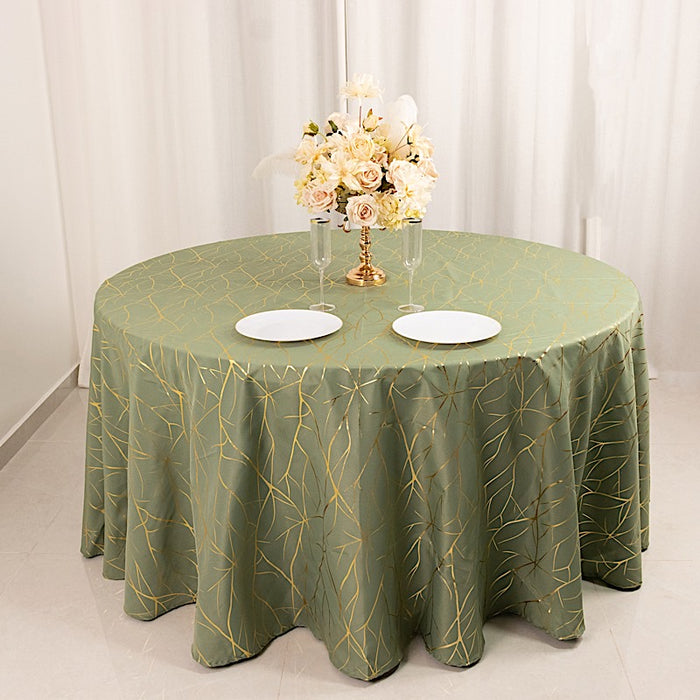 120" Polyester Round Tablecloth with Metallic Geometric Pattern