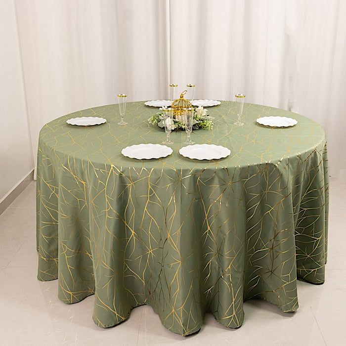 120" Polyester Round Tablecloth with Metallic Geometric Pattern