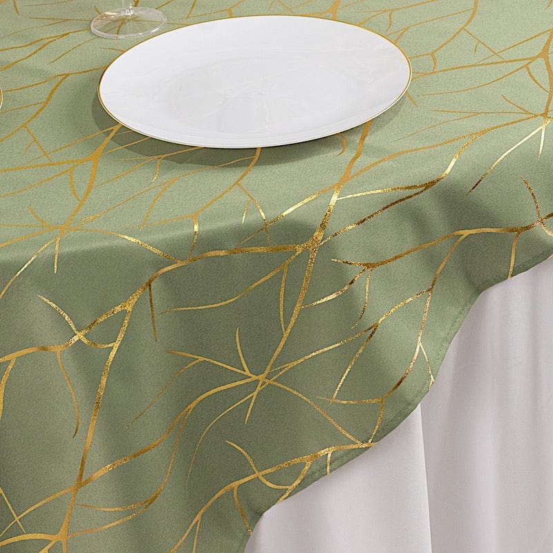 54"x54" Polyester Square Table Overlay with Metallic Geometric Pattern