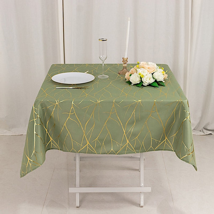 54"x54" Polyester Square Table Overlay with Metallic Geometric Pattern