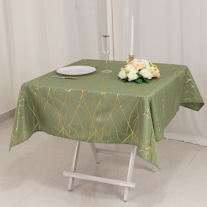 54"x54" Polyester Square Table Overlay with Metallic Geometric Pattern