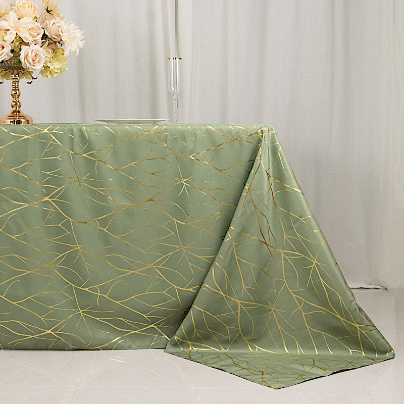 90"x132" Polyester Rectangular Tablecloth with Metallic Geometric Pattern