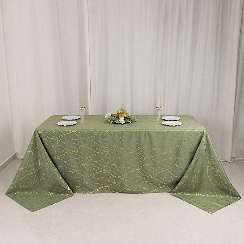 90"x132" Polyester Rectangular Tablecloth with Metallic Geometric Pattern