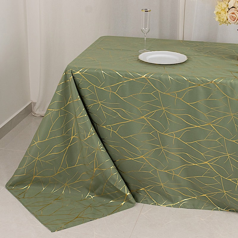 90"x132" Polyester Rectangular Tablecloth with Metallic Geometric Pattern