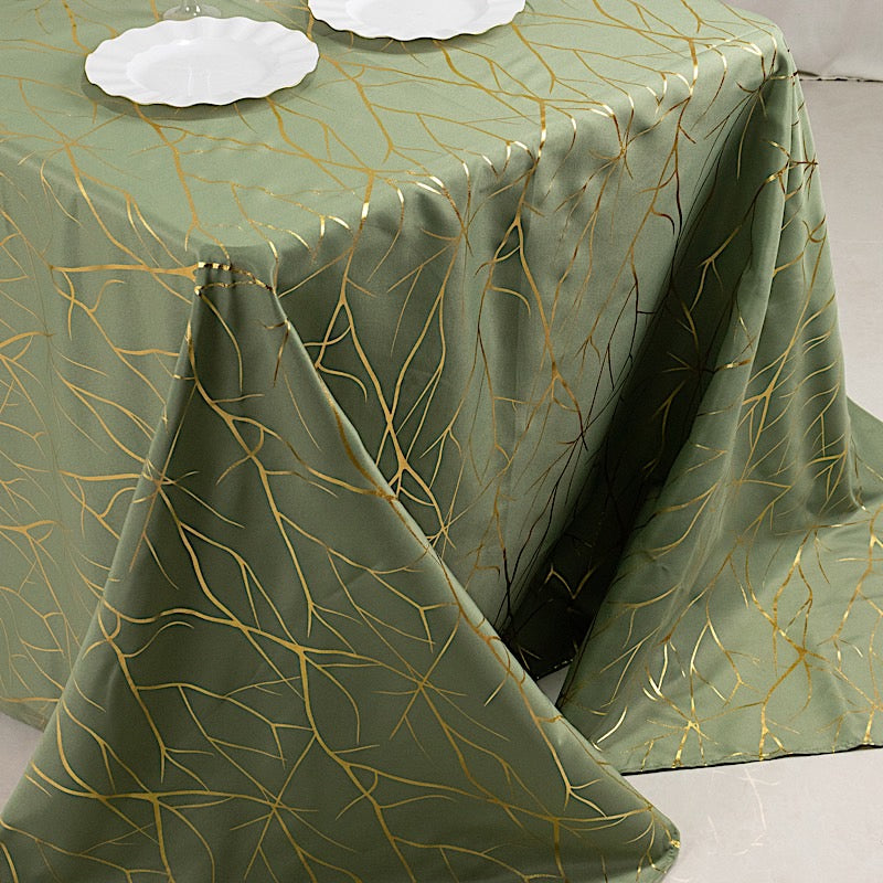 90"x132" Polyester Rectangular Tablecloth with Metallic Geometric Pattern