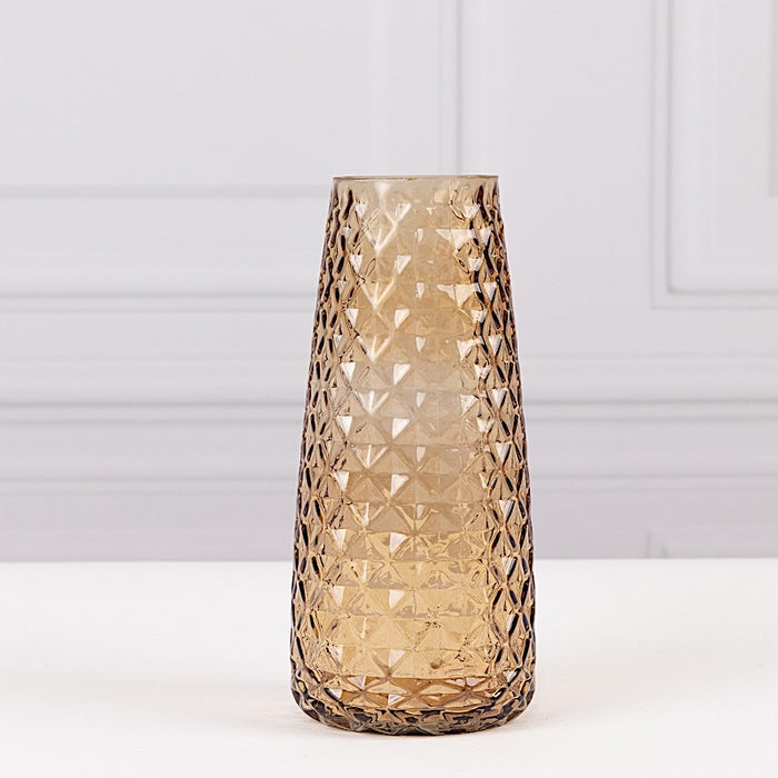 6 Glass Urn Vases Diamond Crystal Cut Pattern