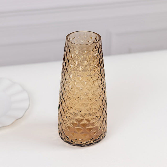 6 Glass Urn Vases Diamond Crystal Cut Pattern