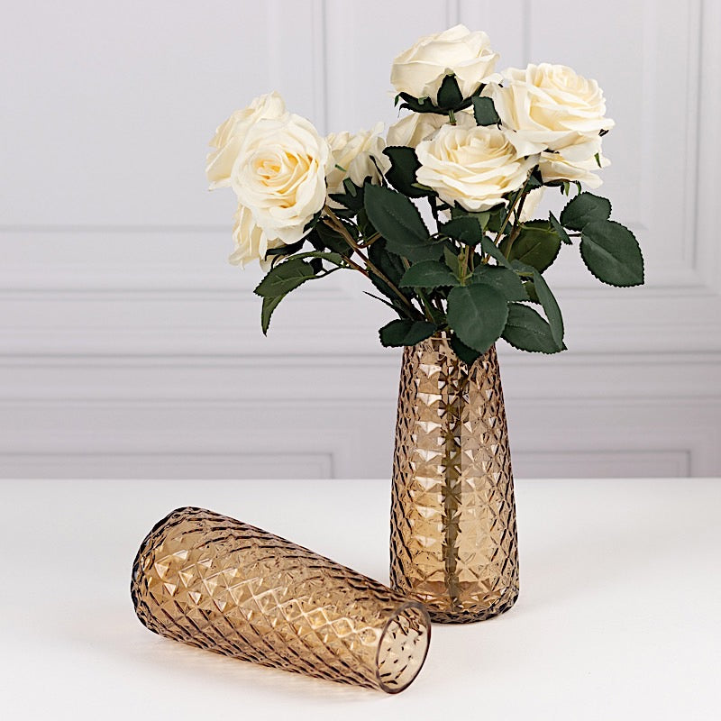 6 Glass Urn Vases Diamond Crystal Cut Pattern