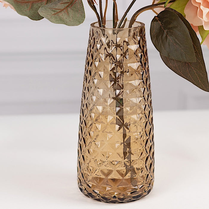 6 Glass Urn Vases Diamond Crystal Cut Pattern