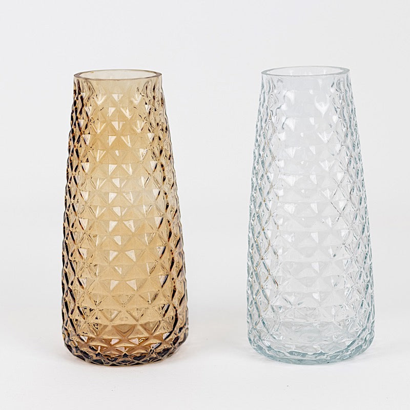 6 Glass Urn Vases Diamond Crystal Cut Pattern