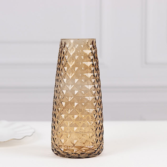 6 Glass Urn Vases Diamond Crystal Cut Pattern