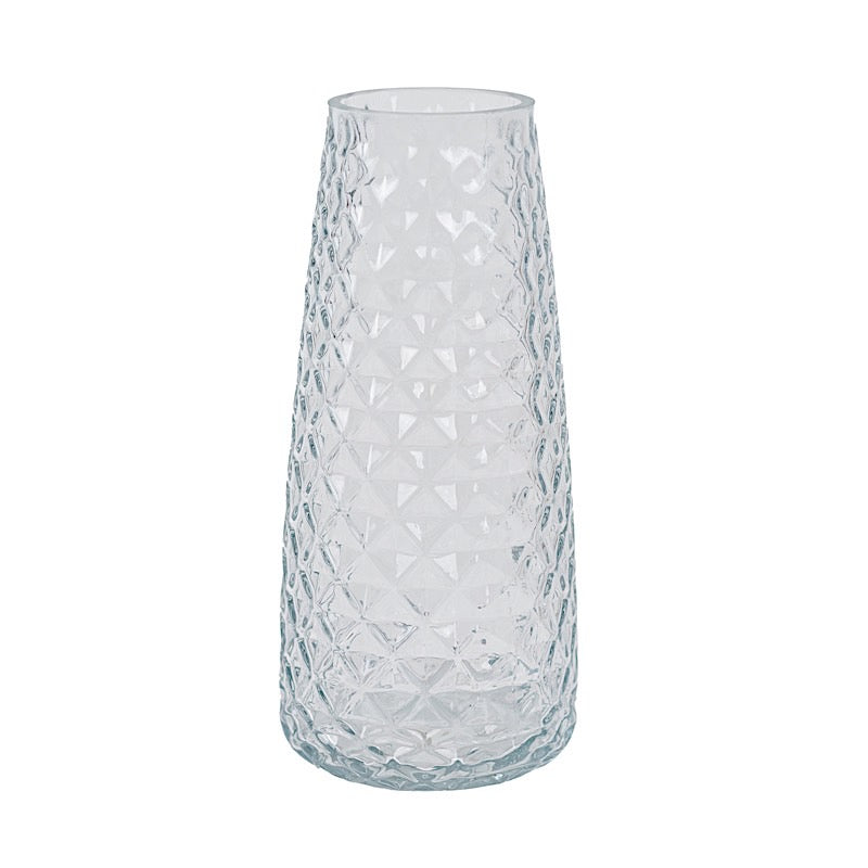 6 Glass Urn Vases Diamond Crystal Cut Pattern