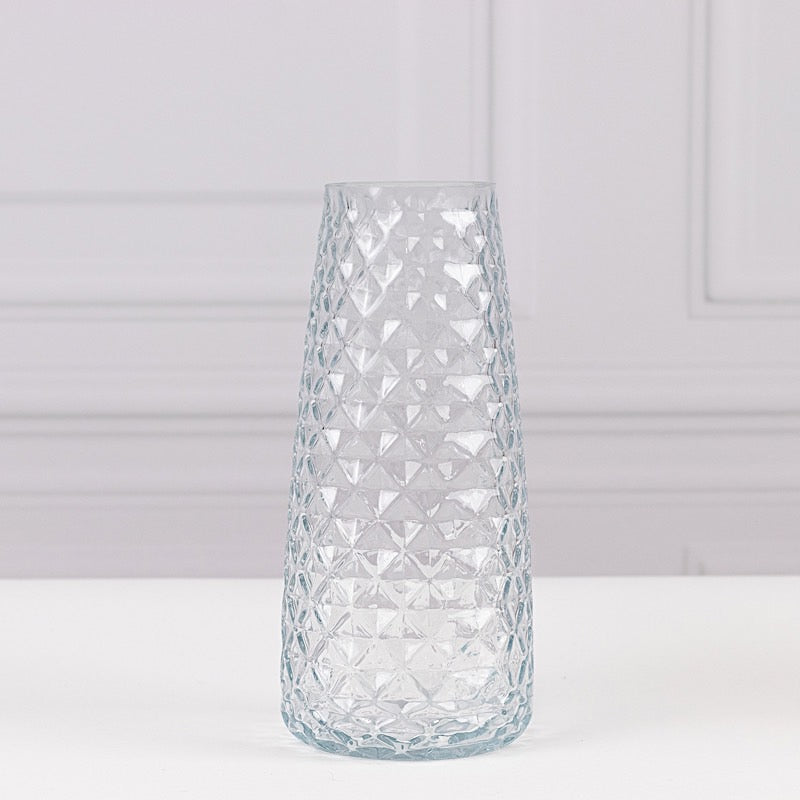 6 Glass Urn Vases Diamond Crystal Cut Pattern