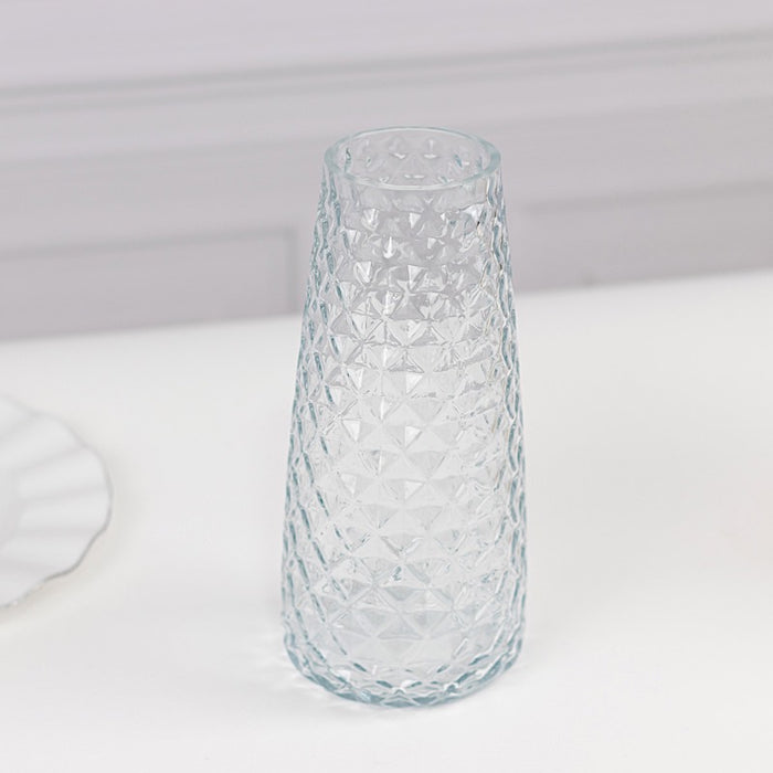 6 Glass Urn Vases Diamond Crystal Cut Pattern