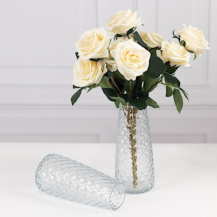 6 Glass Urn Vases Diamond Crystal Cut Pattern