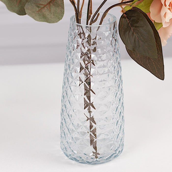 6 Glass Urn Vases Diamond Crystal Cut Pattern