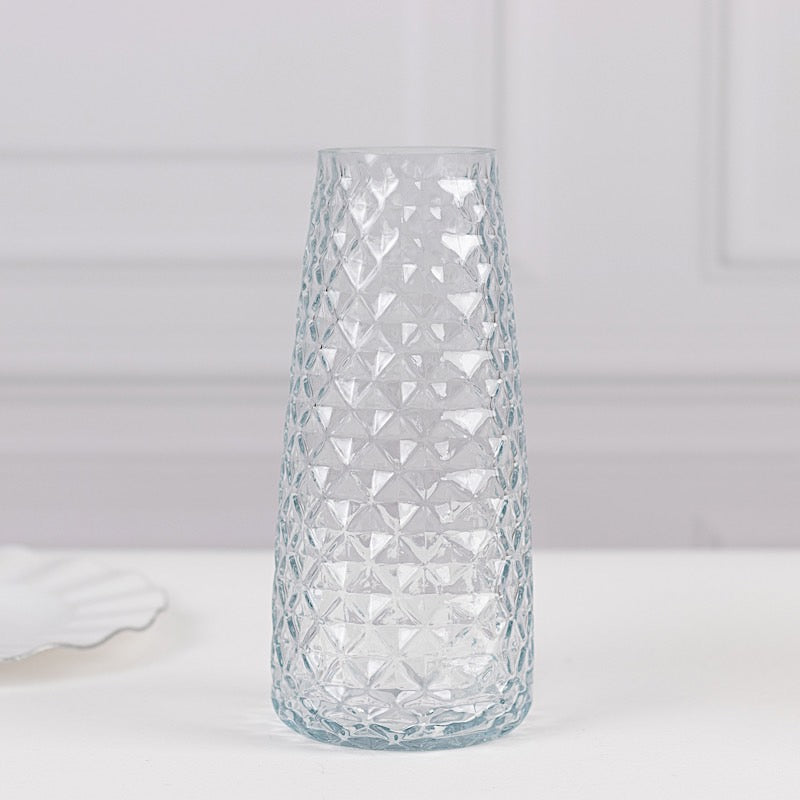 6 Glass Urn Vases Diamond Crystal Cut Pattern