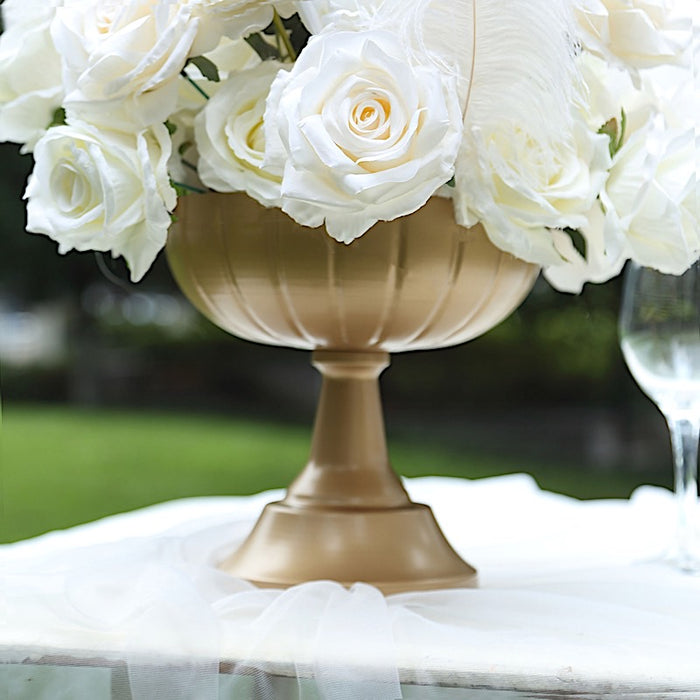 4 Metal Compote Pedestal Bowl Flower Vases in Grecian Urn Style - Gold