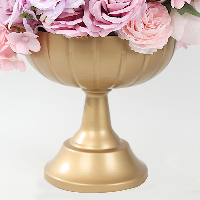 4 Metal Compote Pedestal Bowl Flower Vases in Grecian Urn Style - Gold