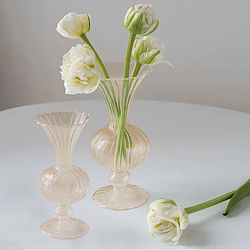 4 Nordic Style Glass Flower Vases with Petals Texture