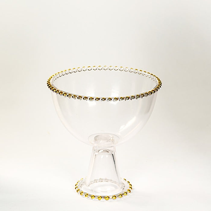 8" Pedestal Bowl Glass Flower Vase with Gold Beaded Rim - Clear