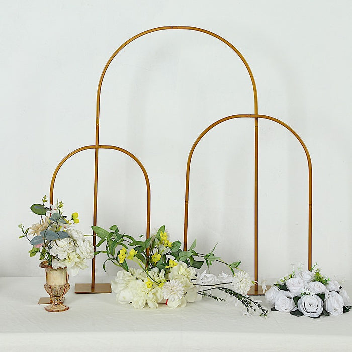 Set of 3 Metal Floral Chiara Arch Table Centerpiece with Rounded Top - Gold