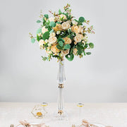 Acrylic Crystal Pillar Candle Stand - Clear and Gold