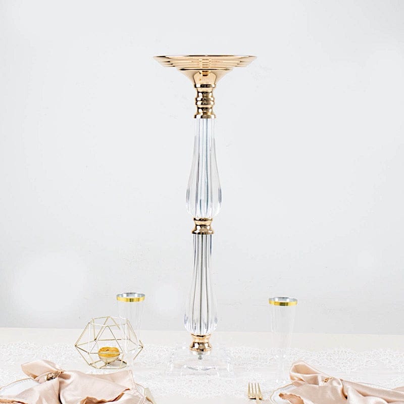 Acrylic Crystal Pillar Candle Stand - Clear and Gold