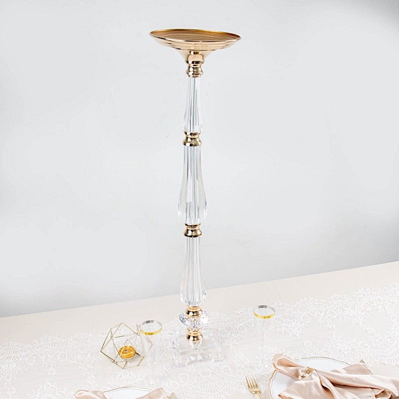Acrylic Crystal Pillar Candle Stand - Clear and Gold