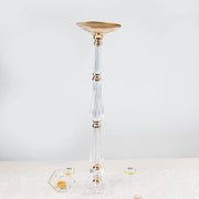 Acrylic Crystal Pillar Candle Stand - Clear and Gold