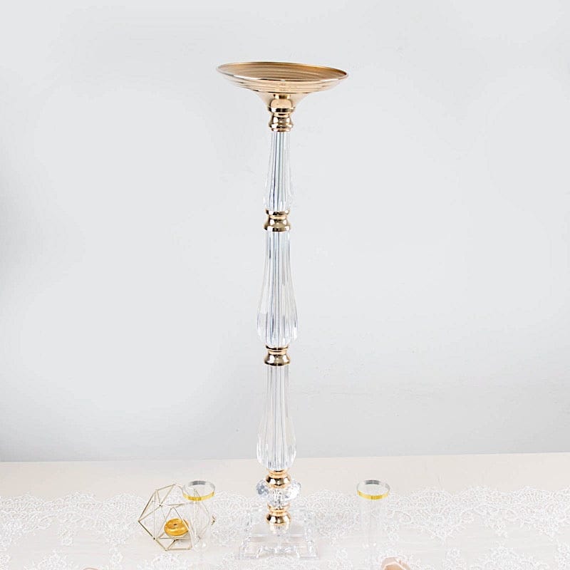 Acrylic Crystal Pillar Candle Stand - Clear and Gold