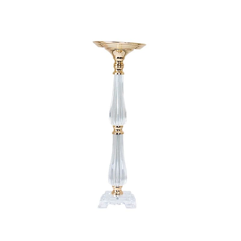 Acrylic Crystal Pillar Candle Stand - Clear and Gold CHDLR_066_24_GOLD