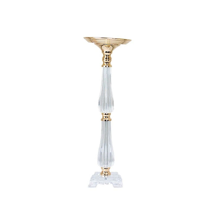 Acrylic Crystal Pillar Candle Stand - Clear and Gold CHDLR_066_24_GOLD