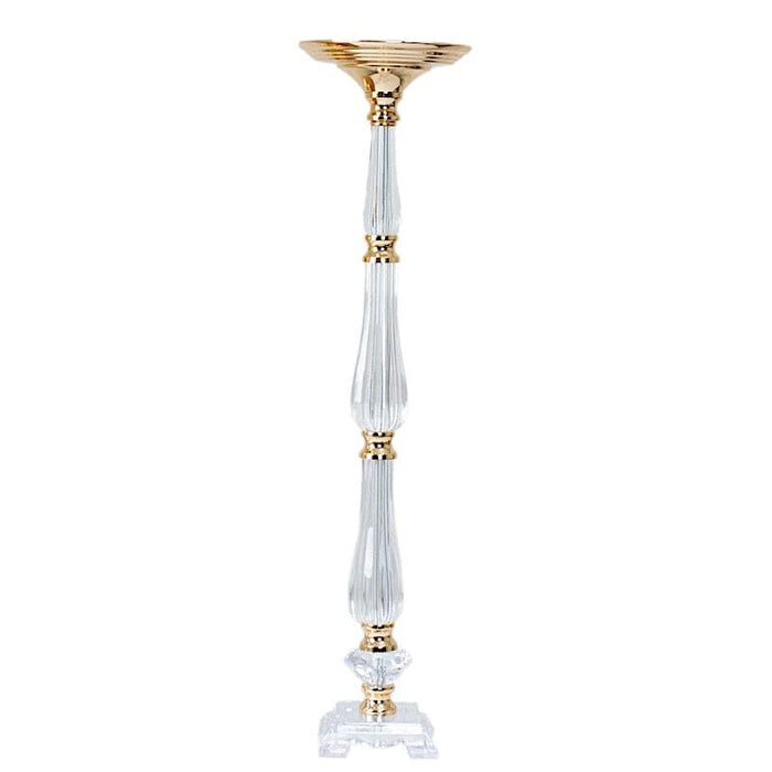 Acrylic Crystal Pillar Candle Stand - Clear and Gold CHDLR_066_32_GOLD