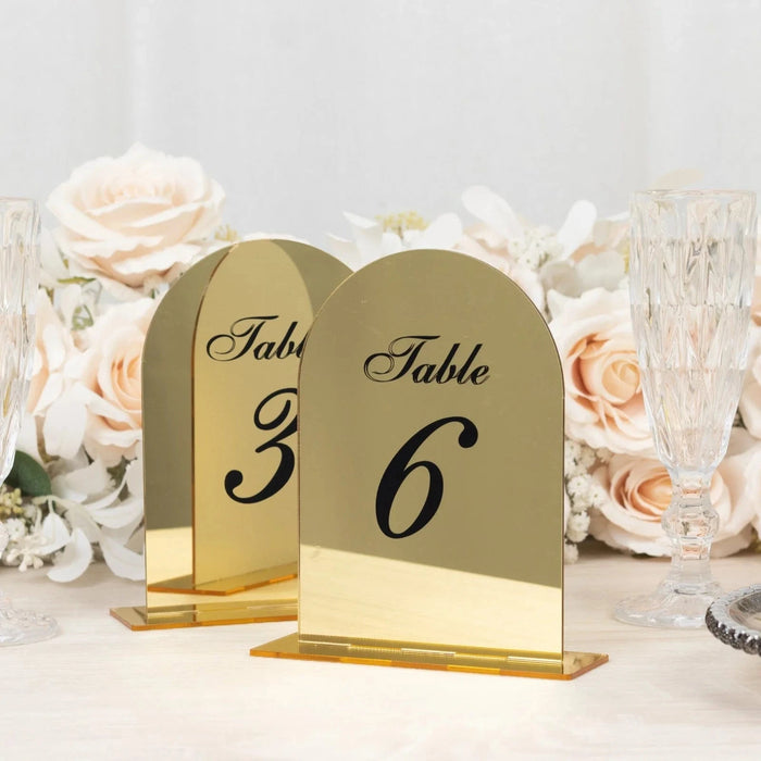 Acrylic Mirror Arch Table Numbers 1-10 - Gold FAV_BOARDTN_ACRY01_5X7_GOLD1