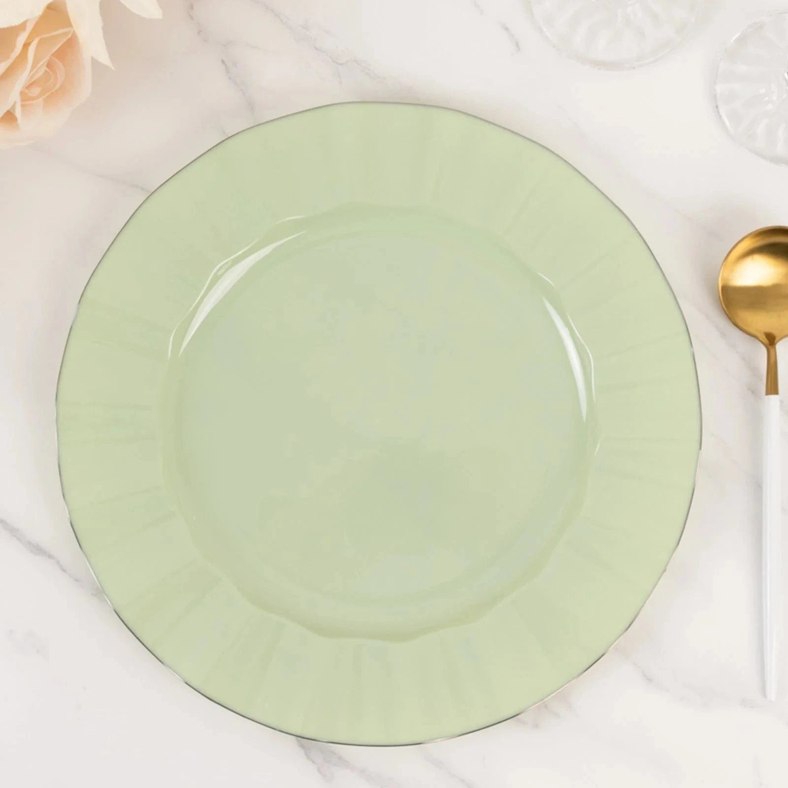 10 Round Plastic Salad Dinner Plates with Gold Wavy Rim - Disposable Tableware