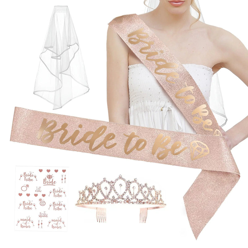Bridal Shower Decoration Set Bachelorette Party Supplies Kit - White and Rose Gold WED_PRTY_BRIDE_VEIL01_054