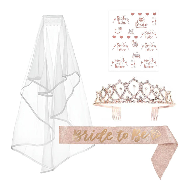 Bridal Shower Decoration Set Bachelorette Party Supplies Kit - White and Rose Gold WED_PRTY_BRIDE_VEIL01_054