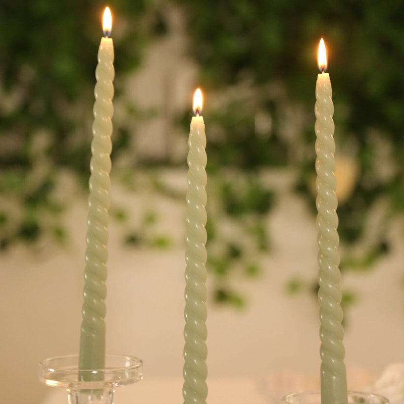 12 Spiral 11" Long Unscented Premium Wax Taper Candles