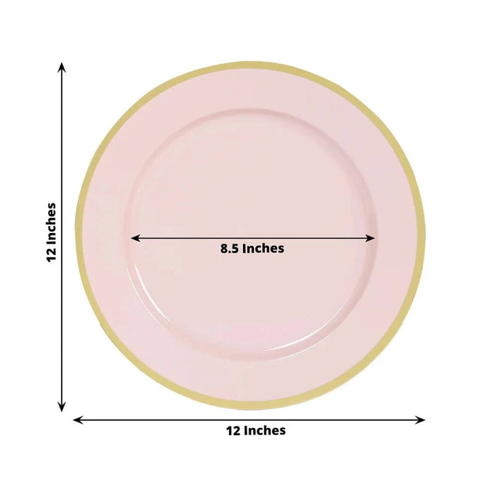 10 Round 12" Heavy Duty Plastic Charger Plates with Metallic Rim