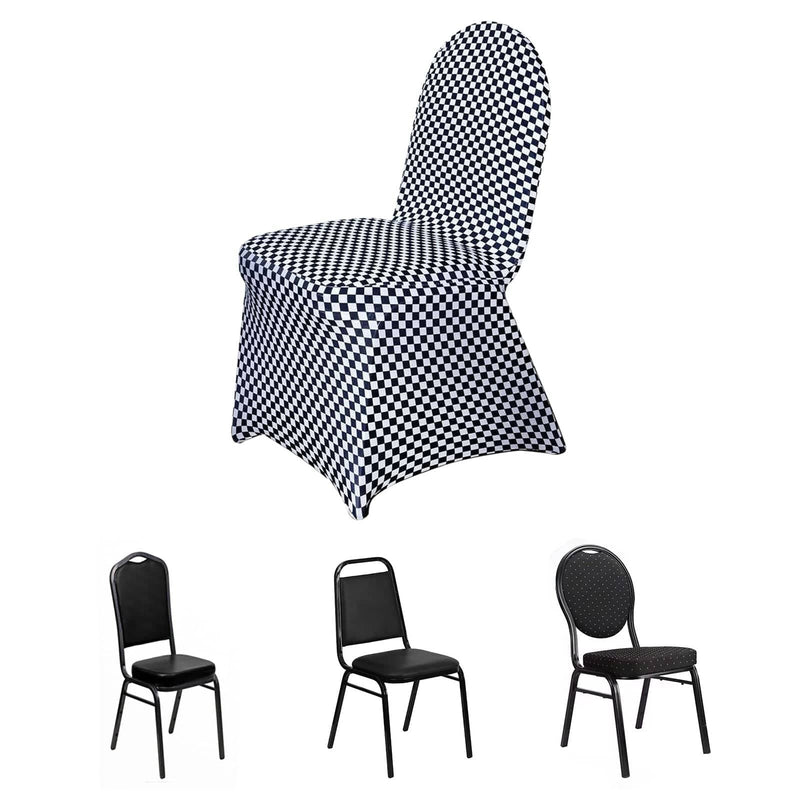 Checkered Spandex Stretchable Chair Cover - Black and White CHAIR_SPXCHK_BLK