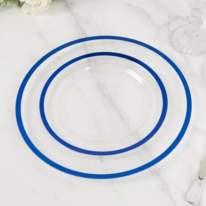 10 Round Plastic Salad Plates with Gold Rim - Disposable Tableware